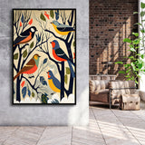 Songbirds Retro Art Print, Large Canvas, Framed Canvas Print Wall Art Home Decor, Floating Frame