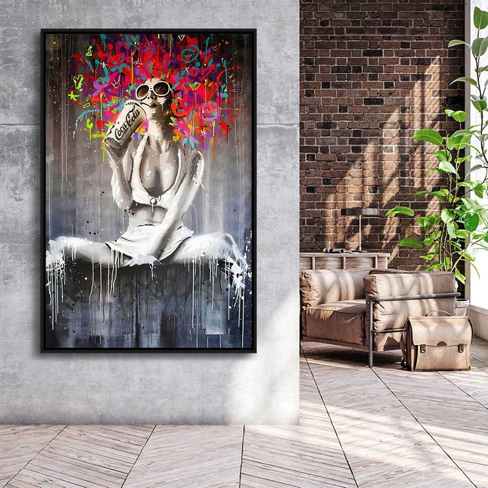 Coke Lady Pop Art Graffiti Art Framed Canvas Prints Wall Art Decor - Painting Canvas, Floating Frame, Framed Picture