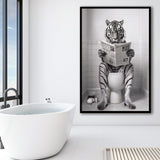 Tiger Framed Art Print Wall Decor, Funny Bathroom Decor, Tiger In Toilet