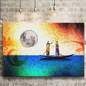 Two Traditional Men At Sunset Canvas Prints Wall Art - Painting Canvas, African Art, Home Wall Decor, Painting Prints, For Sale