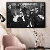 Beer Drinking Bar Black And White Print, End Of Prohibition Framed Canvas Prints Wall Art Home Decor,Floating Frame