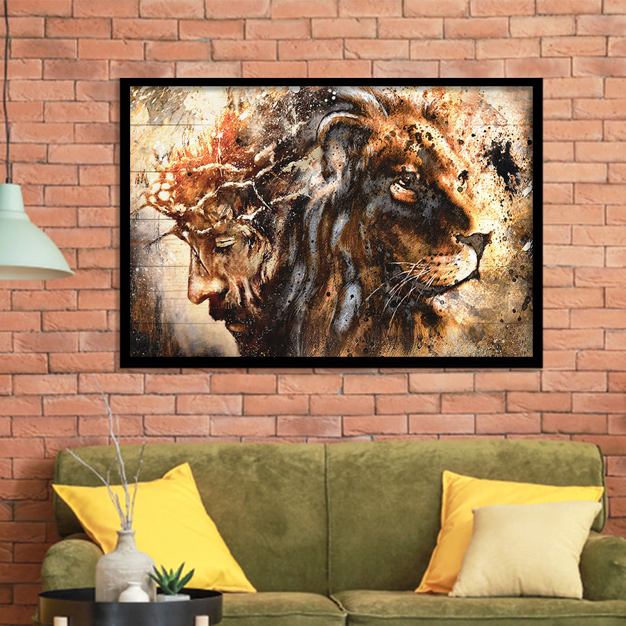 Jesus And Lion Framed Art Print Wall Decor - Painting Art, Framed Picture, Home Decor
