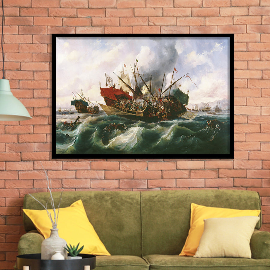 Battle Of Lepanto By Antonio Brugada Vila Framed Art Prints Wall Decor - Painting Art, Framed Picture, Home Decor, For Sale