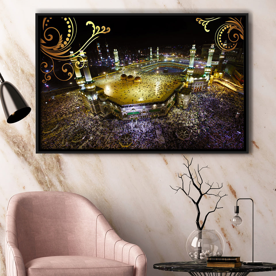 Islamic Prayer Religious Islamic Mosque Mecca Framed Canvas Prints Wall Art Decor, Framed Picture, Floating Frame
