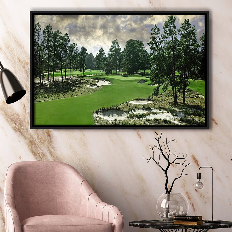Pinehurst Course Number 2 Golf Courses, Golf Art Print, Framed Canvas Prints Wall Art Decor, Floating Frame