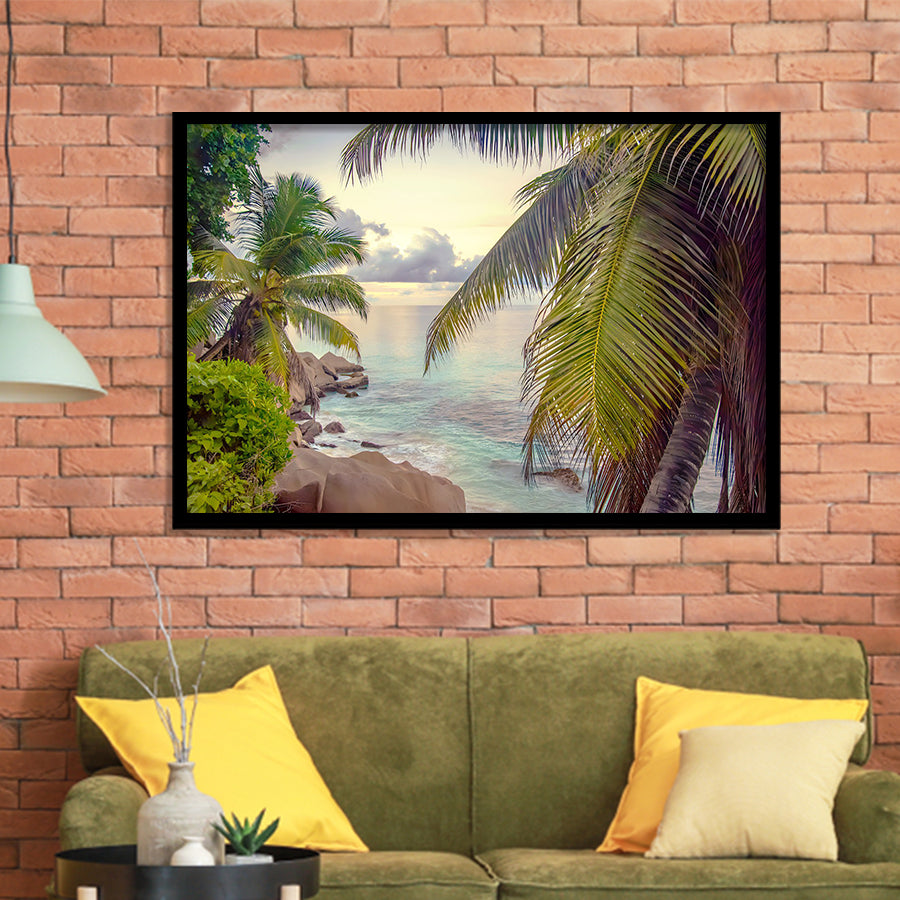 Tropical, Palm Trees Print Tropical Decor Framed Art Prints Wall Art Decor,Black Frame, Ready to hang