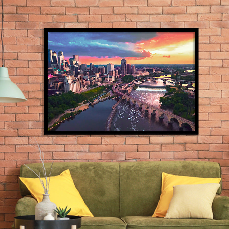 Minneapolis, Minneapolis Skyline100 Framed Art Prints Wall Art Decor,Black Frame, Ready to hang