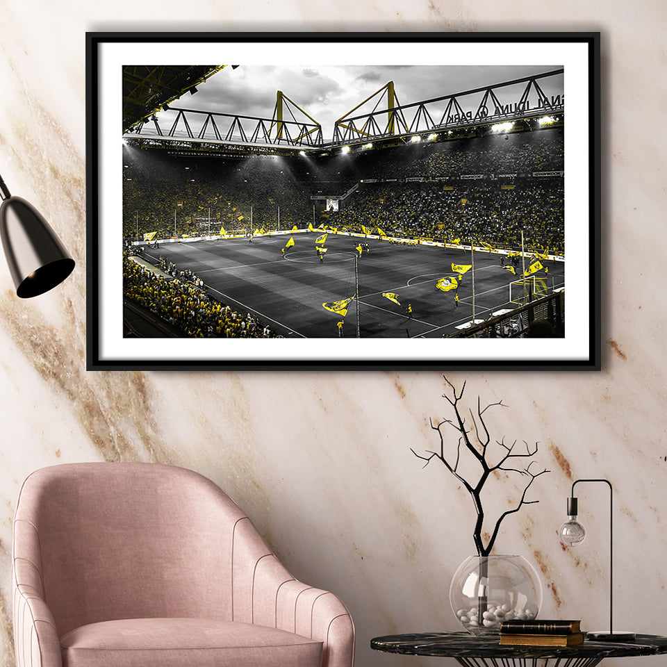 B&W Bvb Borussia Dortmund Signal Iduna Park Stadium Framed Canvas Prints Wall Art - Painting Canvas,Framed Picture,Home Art Wall Decor