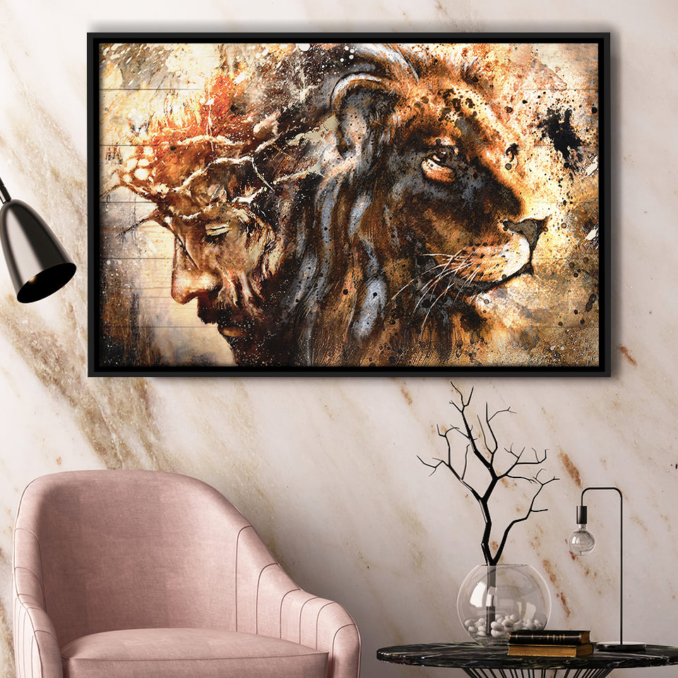 Jesus And Lion Framed Canvas Prints Wall Art - Painting Canvas,Framed Picture,Home Art Wall Decor