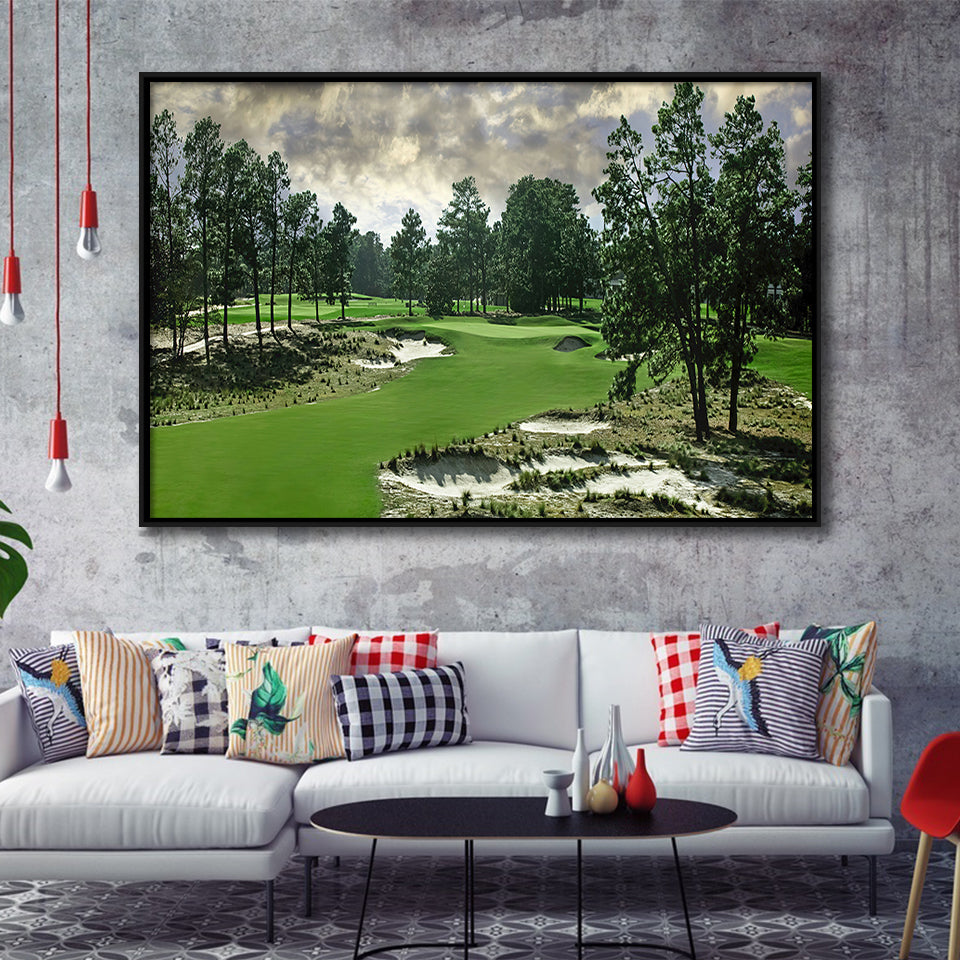 Pinehurst Course Number 2 Golf Courses, Golf Art Print, Framed Canvas Prints Wall Art Decor, Floating Frame
