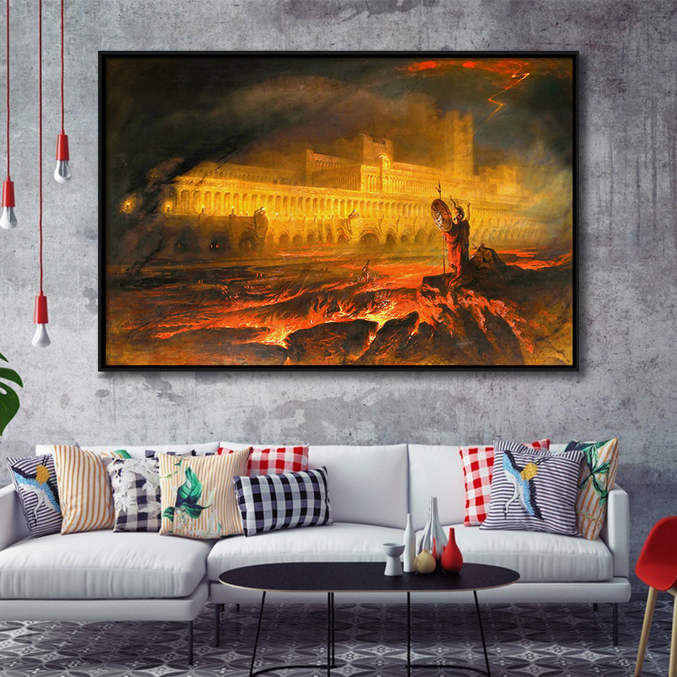 Pandemonium By John Martin, Framed Canvas Prints Wall Art Home Decor,Floating Frame, Ready to Hang