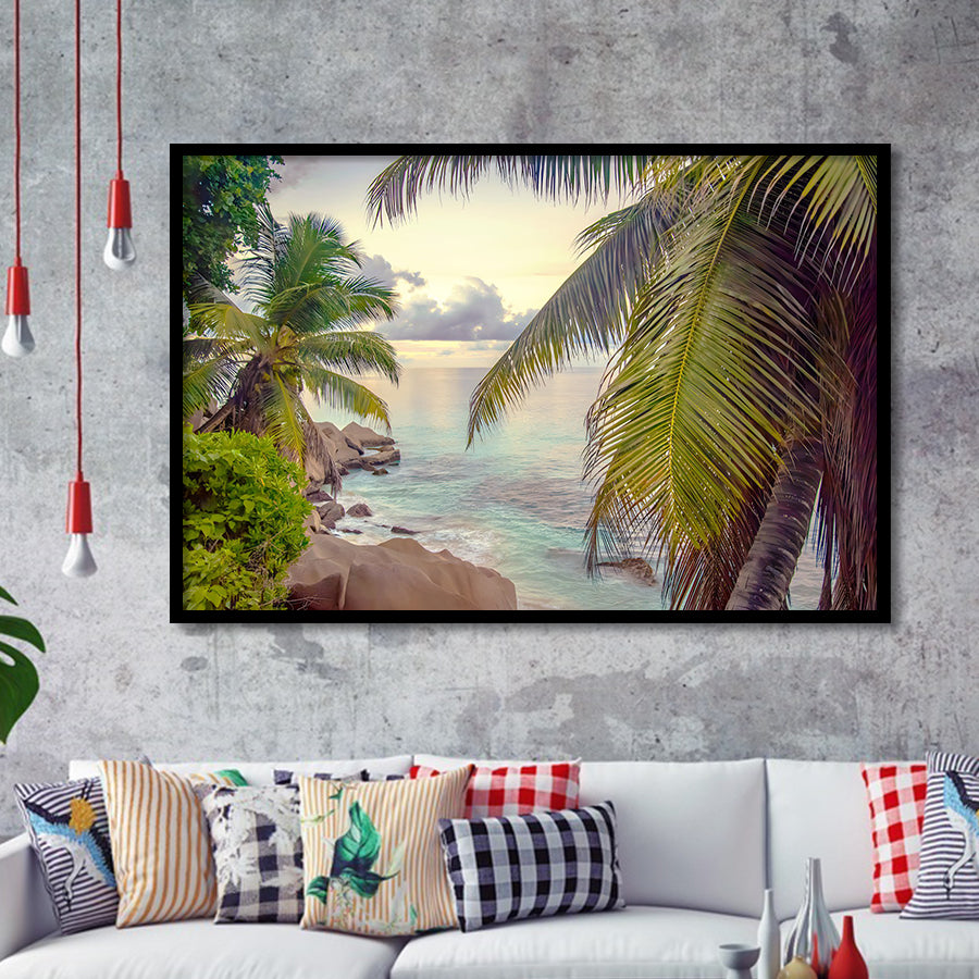 Tropical, Palm Trees Print Tropical Decor Framed Art Prints Wall Art Decor,Black Frame, Ready to hang