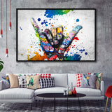 Hand Gesture Victory Graffiti Art Framed Canvas Prints Wall Art Decor - Painting Canvas, Floating Frame, Framed Picture