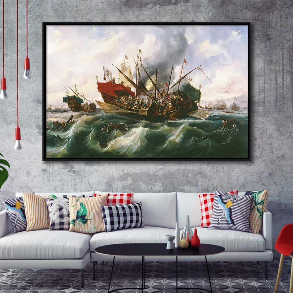 Battle Of Lepanto By Antonio Brugada Vila Framed Canvas Prints Wall Art - Painting Canvas, Wall Decor, For Sale