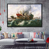 Battle Of Lepanto By Antonio Brugada Vila Framed Canvas Prints Wall Art - Painting Canvas, Wall Decor, For Sale