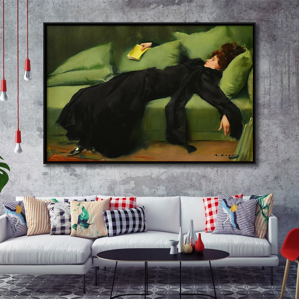 Ramon Casas, Decadent Young Woman After The Dance 1899 Framed Canvas Prints Wall Art, Floating Frame, Large Canvas Home Decor