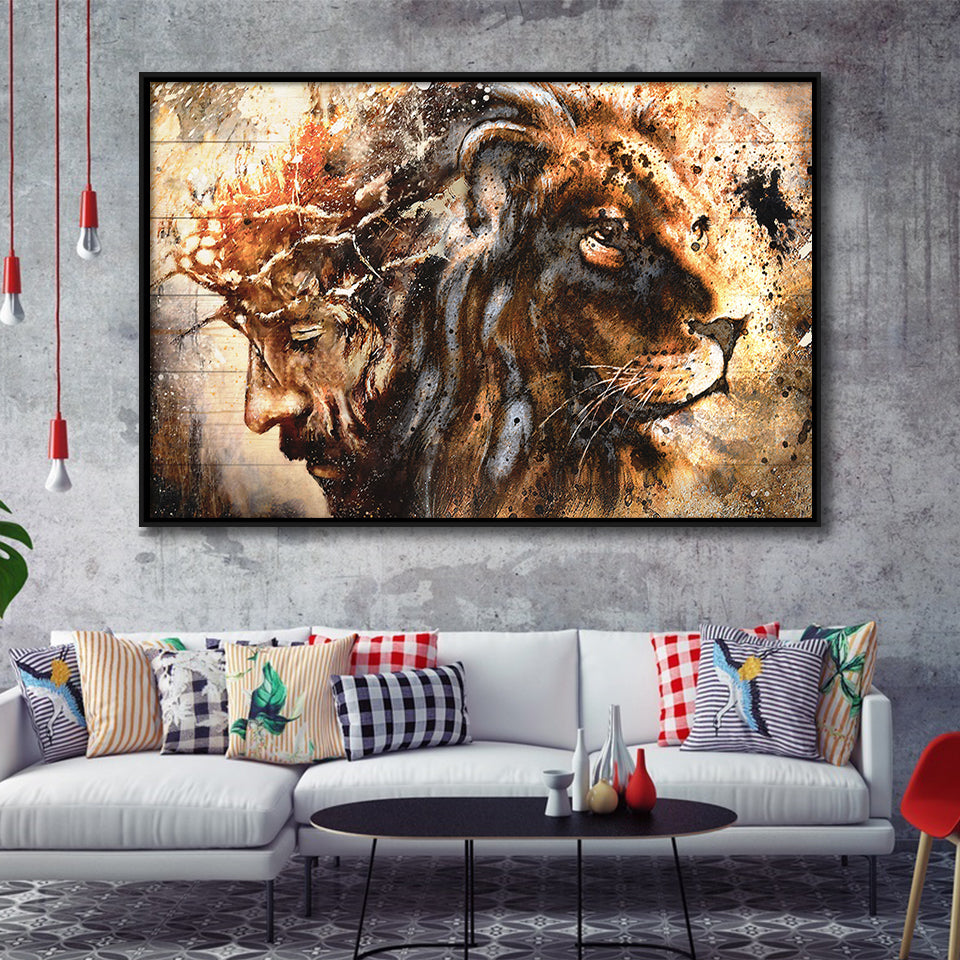 Jesus And Lion Framed Canvas Prints Wall Art - Painting Canvas,Framed Picture,Home Art Wall Decor