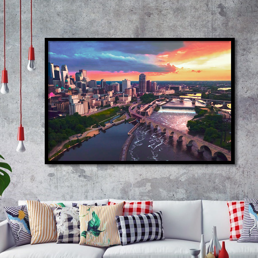Minneapolis, Minneapolis Skyline100 Framed Art Prints Wall Art Decor,Black Frame, Ready to hang