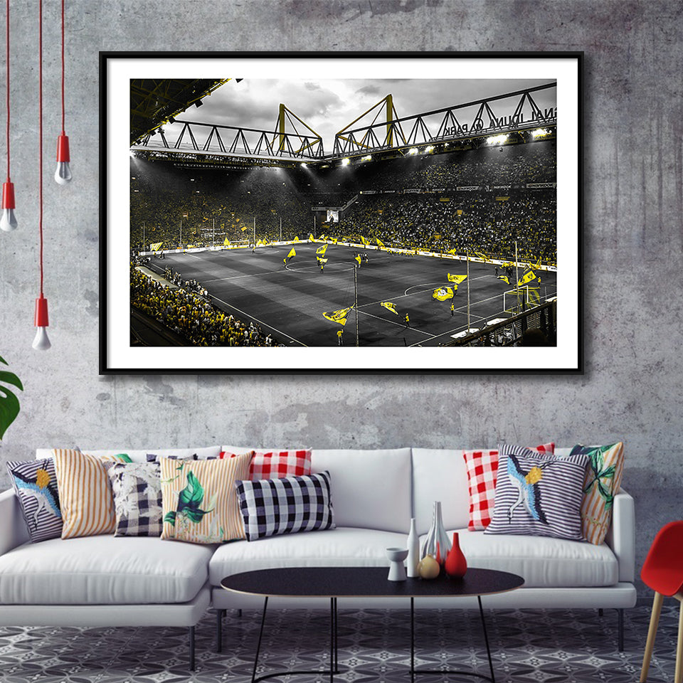 B&W Bvb Borussia Dortmund Signal Iduna Park Stadium Framed Canvas Prints Wall Art - Painting Canvas,Framed Picture,Home Art Wall Decor