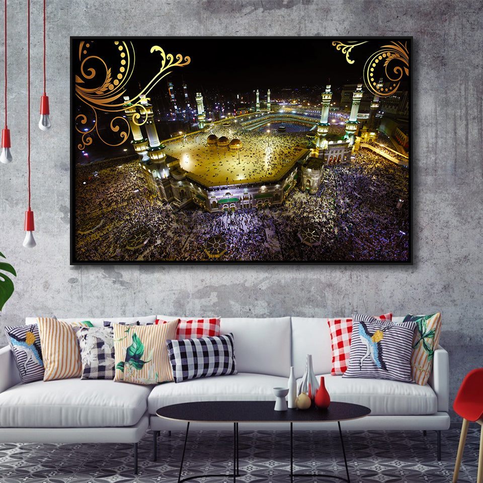 Islamic Prayer Religious Islamic Mosque Mecca Framed Canvas Prints Wall Art Decor, Framed Picture, Floating Frame