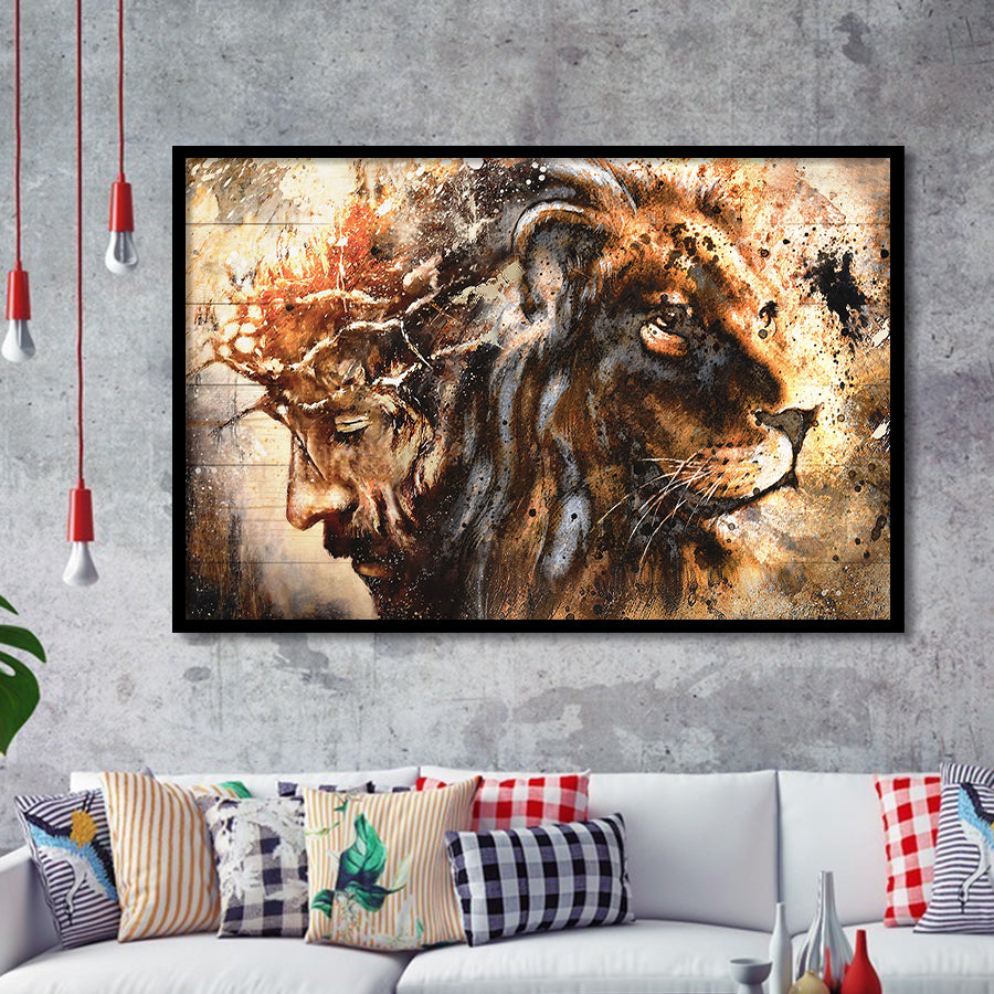Jesus And Lion Framed Art Print Wall Decor - Painting Art, Framed Picture, Home Decor