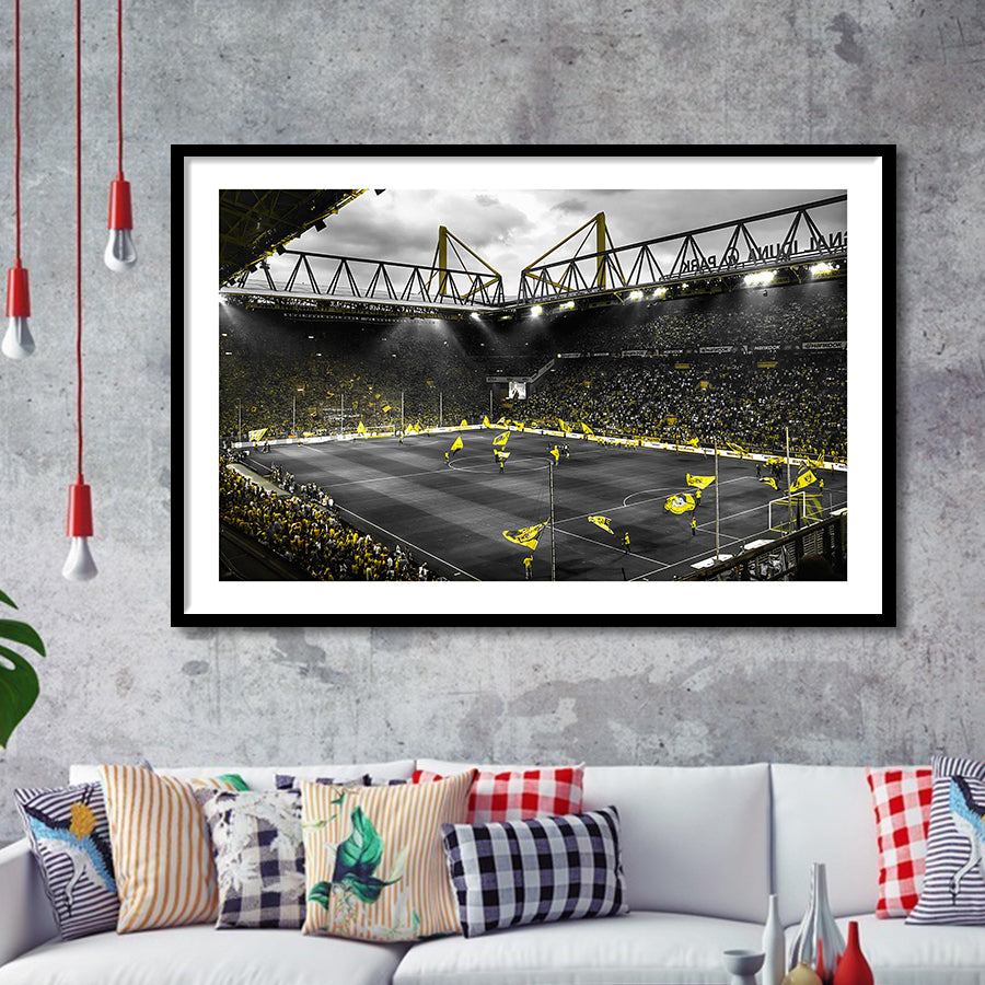 B&W Bvb Borussia Dortmund Signal Iduna Park Stadium Framed Art Print Wall Decor - Painting Art, Framed Picture, Home Decor