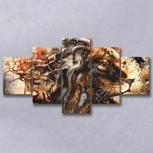 Jesus And Lion 5 Piece Multi Panels Canvas Prints Wall Art - Painting Canvas,Wall Decor