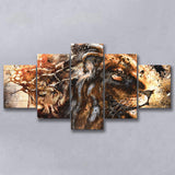 Jesus And Lion 5 Piece Multi Panels Canvas Prints Wall Art - Painting Canvas,Wall Decor