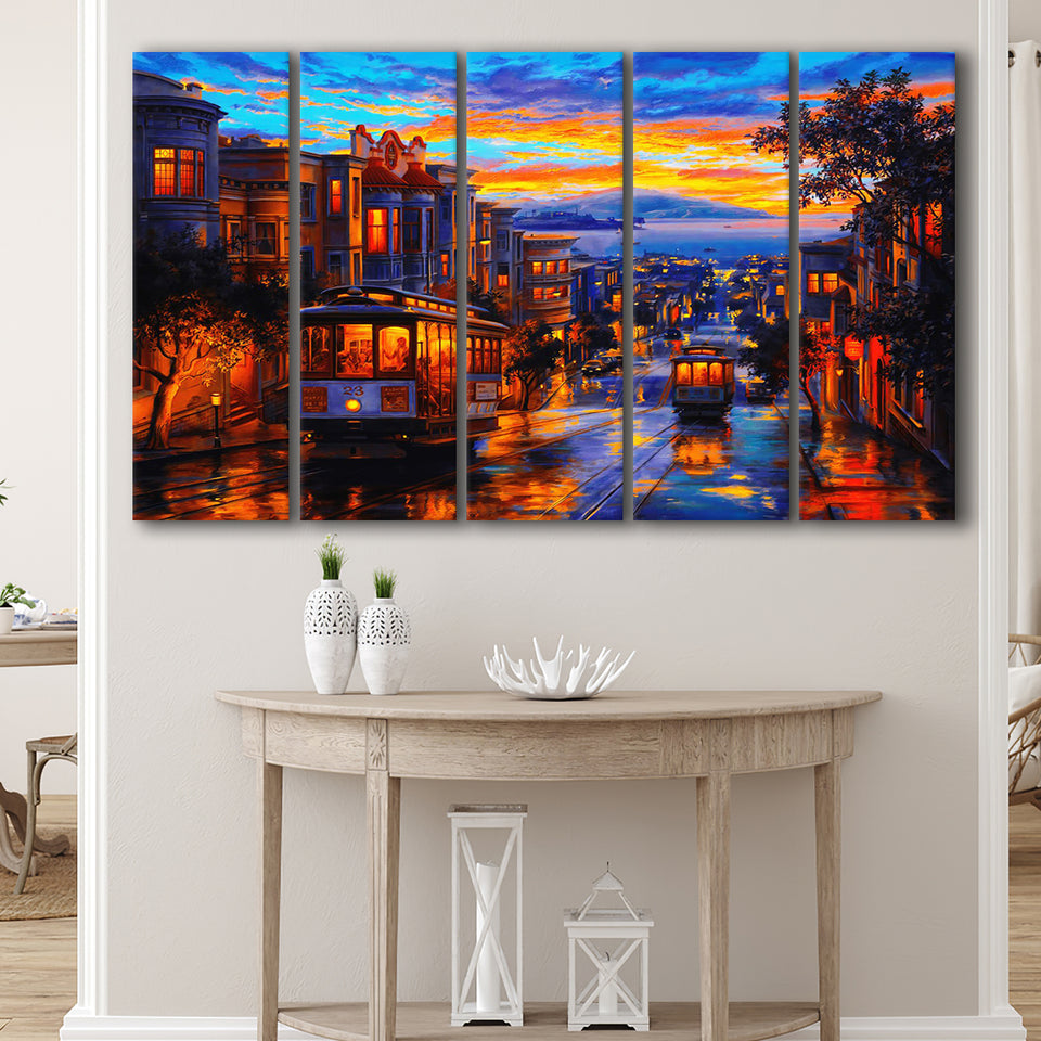 San Francisco Downtown 5 Piece B Canvas Prints Wall Art Decor, Multi Panels,Large Canvas, Home Decor