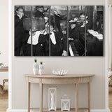 Beer Drinking Bar Black And White Print, End Of Prohibition Larger Canvas Art, 5 Piece Canvas Prints Wall Art Decor