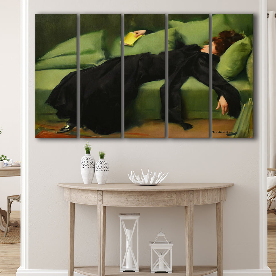 Ramon Casas, Decadent Young Woman After The Dance 1899, 5 Panel B Canvas Prints Wall Art, Extra Large Canvas Decor