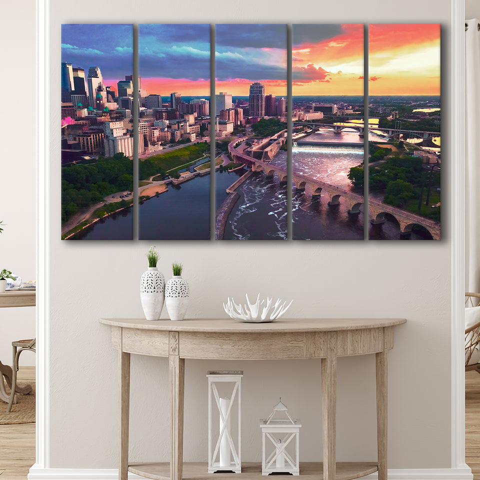 Minneapolis, Minneapolis Skyline100 5 Panels B,Large Canvas,Canvas Prints Wall Art Home Decor