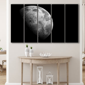 Large Moon Canvas Art, Black and White Moon Photo 5 Panels B,Large Canvas,Canvas Prints Wall Art Home Decor