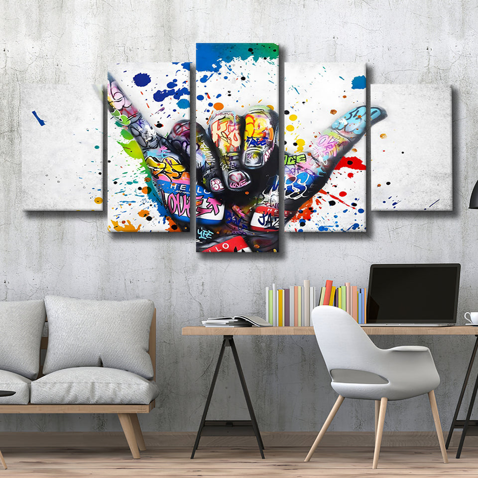 Hand Gesture Victory Graffiti Art Canvas 5 Pieces Prints Wall Art