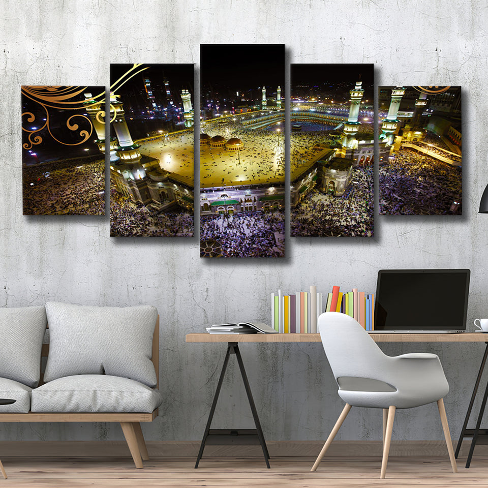 Islamic Prayer Religious Islamic Mosque Mecca 5 Piece Canvas Prints Wall Art Decor, Multi Panels, Mixed Canvas
