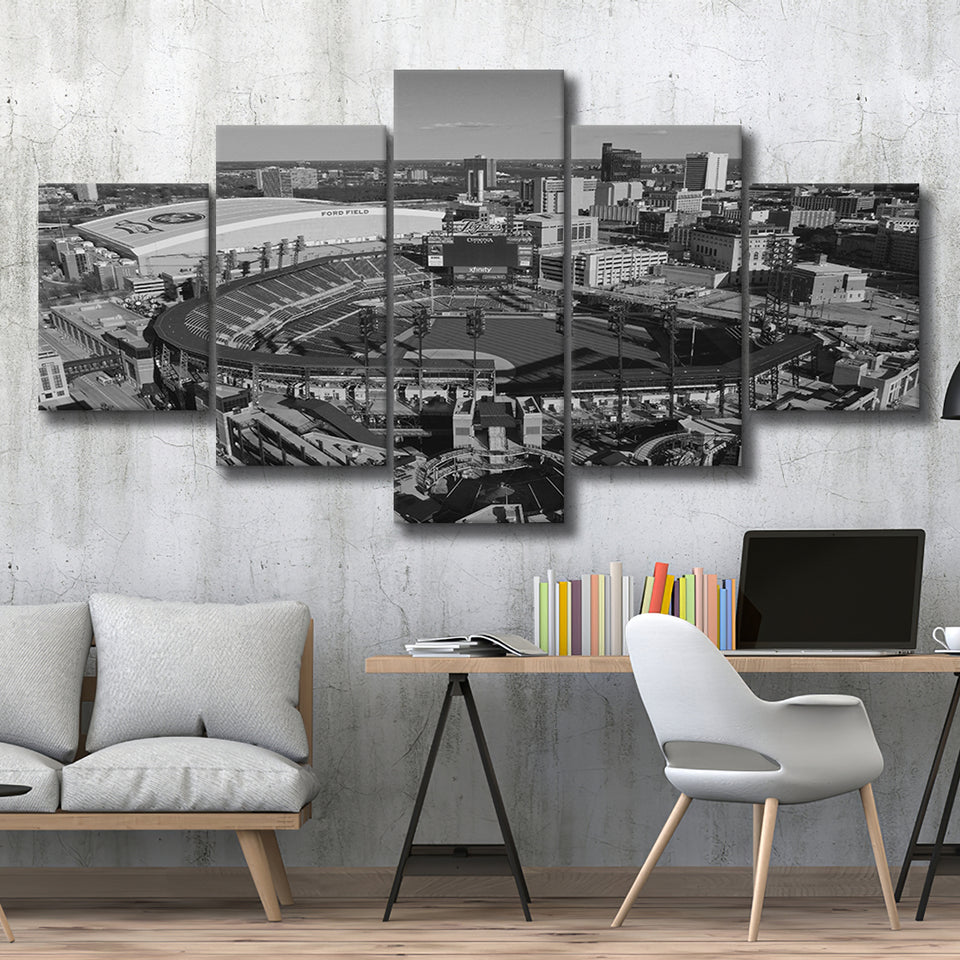 Comerica Park Aerial View Black and White, Stadium Canvas, Multi Panels A, Canvas Prints Wall Art Decor