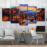 San Francisco Downtown 5 Pieces Canvas Prints Wall Art Decor - Painting Canvas, Mixed Canvas, Multi Panels