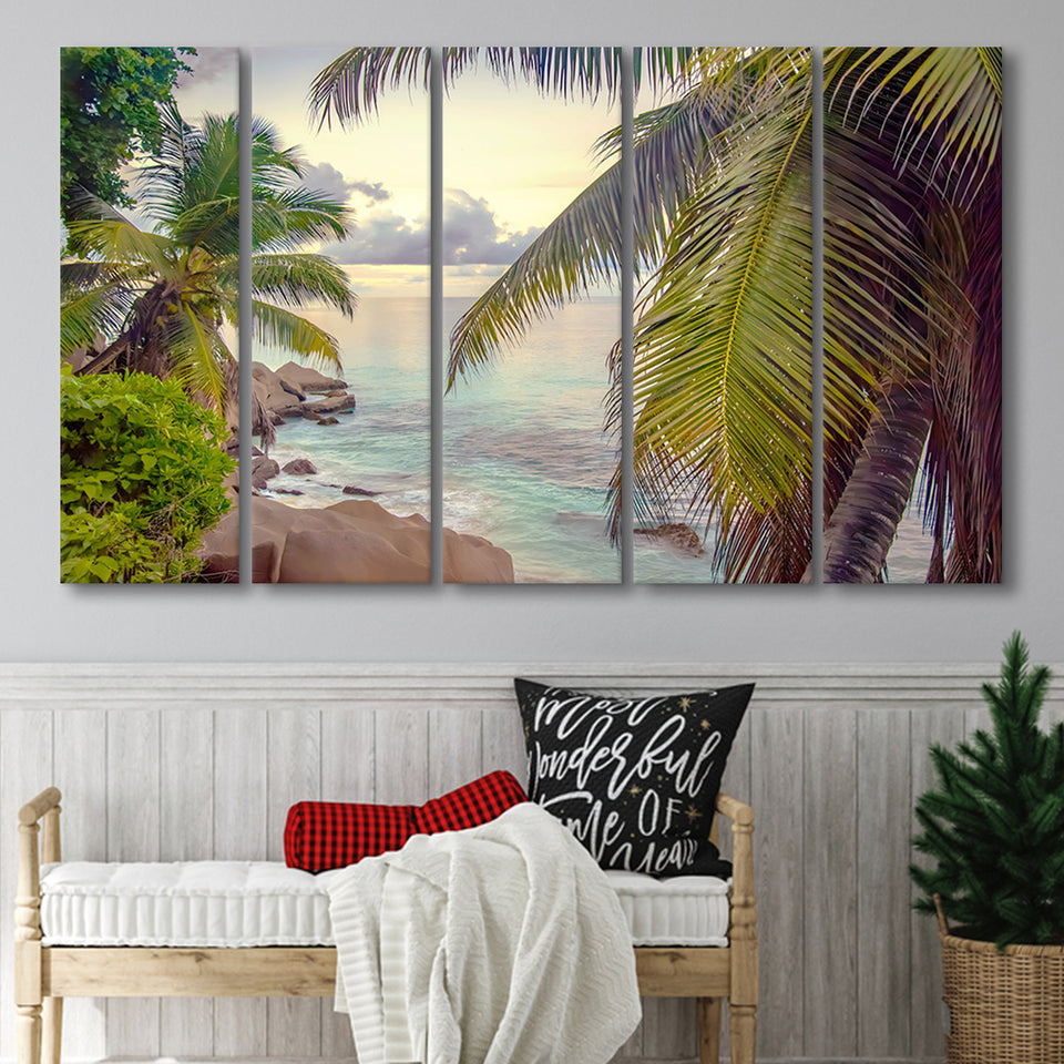 Tropical, Palm Trees Print Tropical Decor 5 Panels B,Large Canvas,Canv –  UnixCanvas