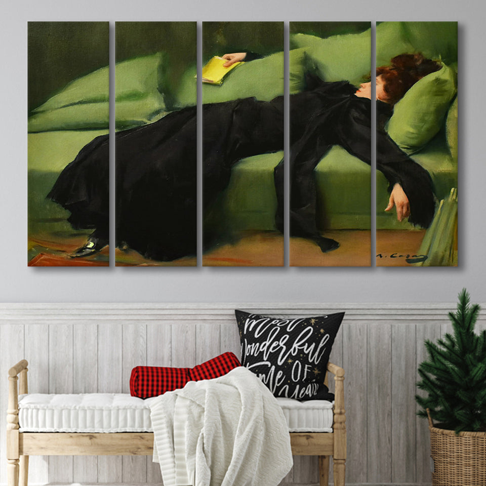 Ramon Casas, Decadent Young Woman After The Dance 1899, 5 Panel B Canvas Prints Wall Art, Extra Large Canvas Decor