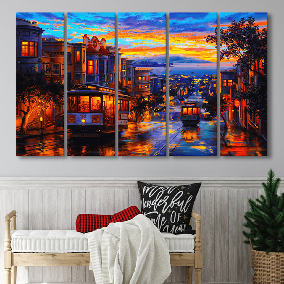 San Francisco Downtown 5 Piece B Canvas Prints Wall Art Decor, Multi Panels,Large Canvas, Home Decor
