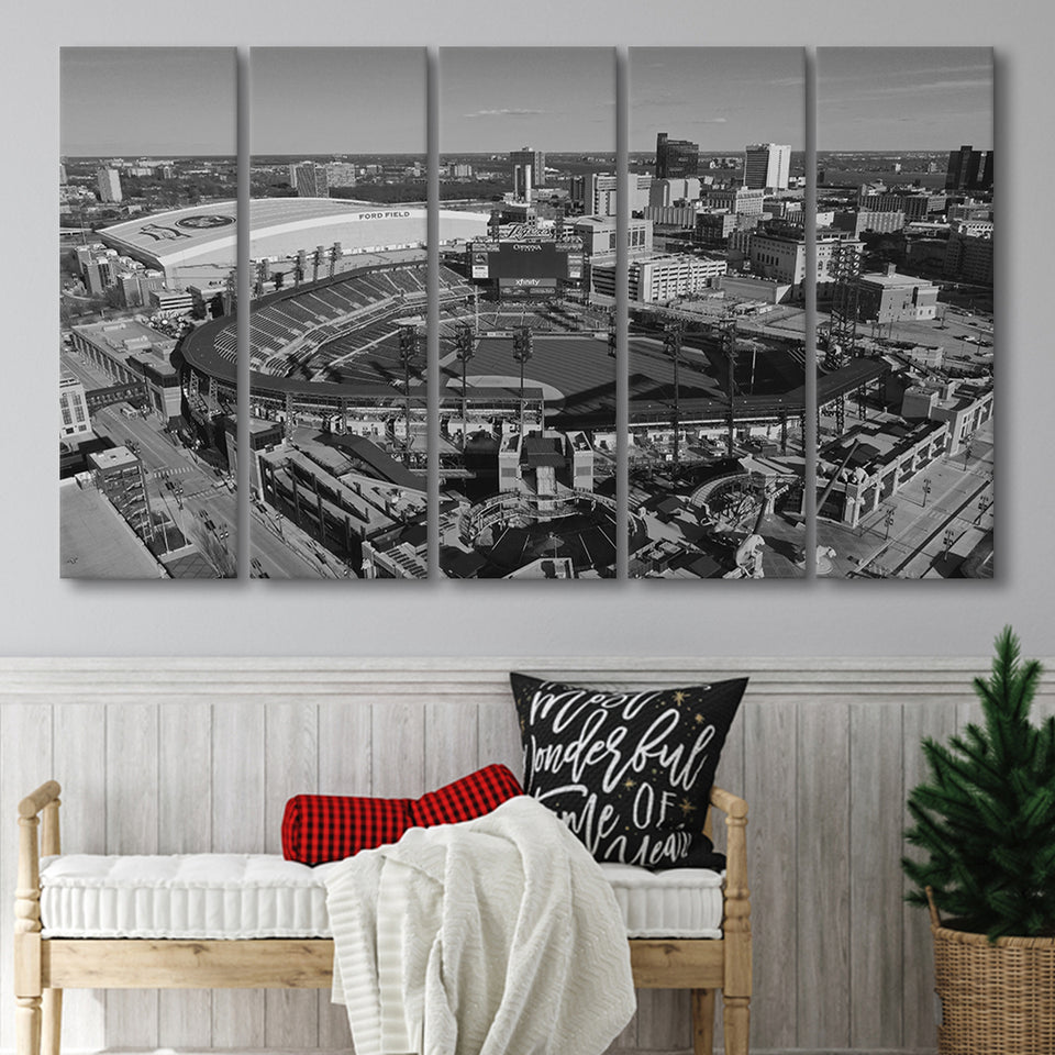 Comerica Park Aerial View Black and White, Stadium Canvas, Multi Panels B, Canvas Prints Wall Art Decor