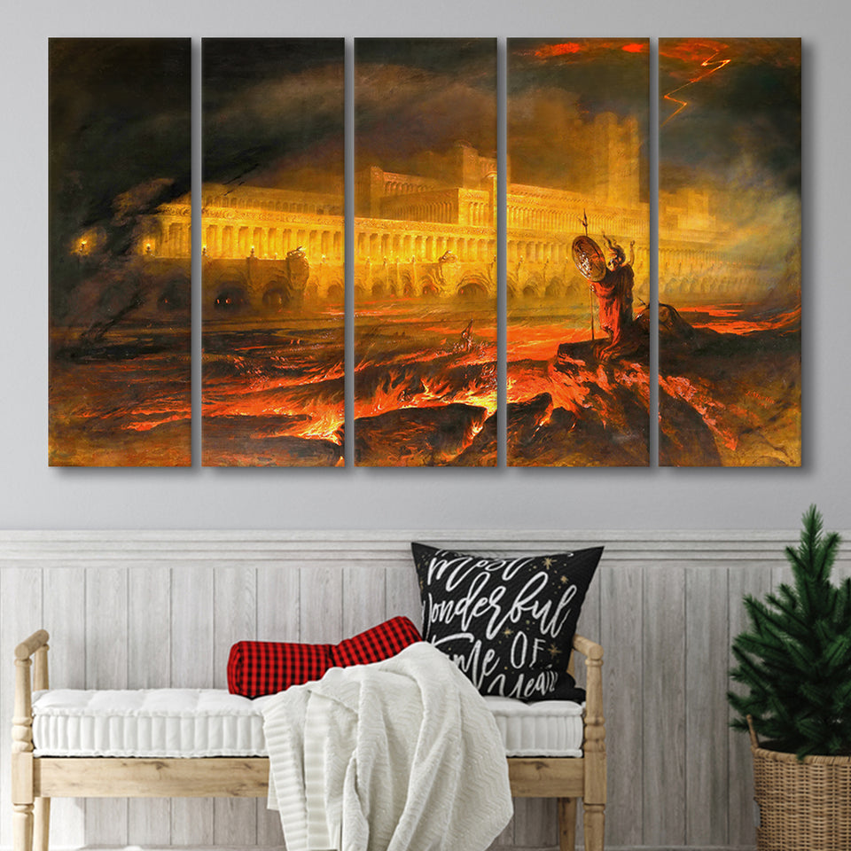 Pandemonium By John Martin, Multi Panels, 5 Pieces B, Canvas Prints Wall Art Home Decor,X Large Canvas