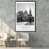Aachen Germany, Wall Art For Travel Lovers, B&W, Floating Framed Canvas Print