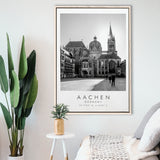 Aachen Germany, Wall Art For Travel Lovers, B&W, Floating Framed Canvas Print