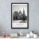 Aachen Germany, Wall Art For Travel Lovers, B&W, Floating Framed Canvas Print