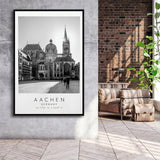 Aachen Germany, Wall Art For Travel Lovers, B&W, Floating Framed Canvas Print