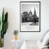 Aachen Germany, Wall Art For Travel Lovers, B&W, Floating Framed Canvas Print