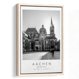 Aachen Germany, Wall Art For Travel Lovers, B&W, Floating Framed Canvas Print