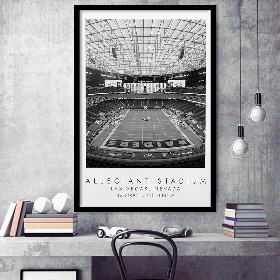 Allegiant Stadium Las Vegas Raiders, Stadium Print For Football Lovers, Black And White, Framed Art Print Wall Decor