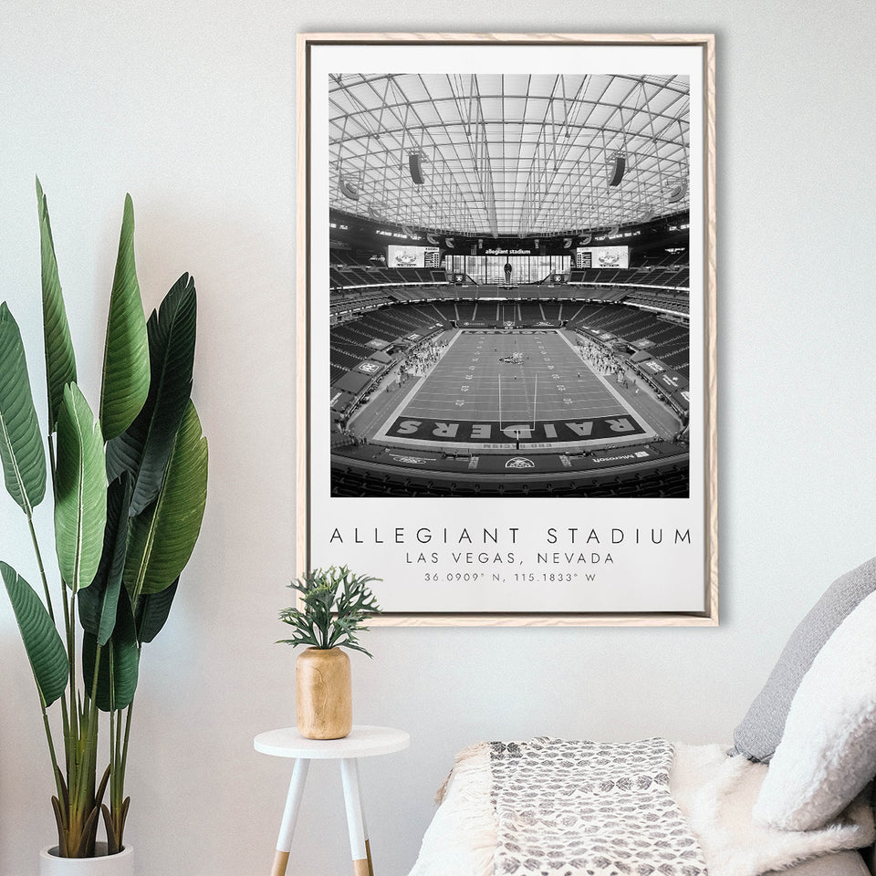 Allegiant Stadium Las Vegas Raiders, Stadium Wall Art For Football Lovers, B&W, Floating Framed Canvas Print